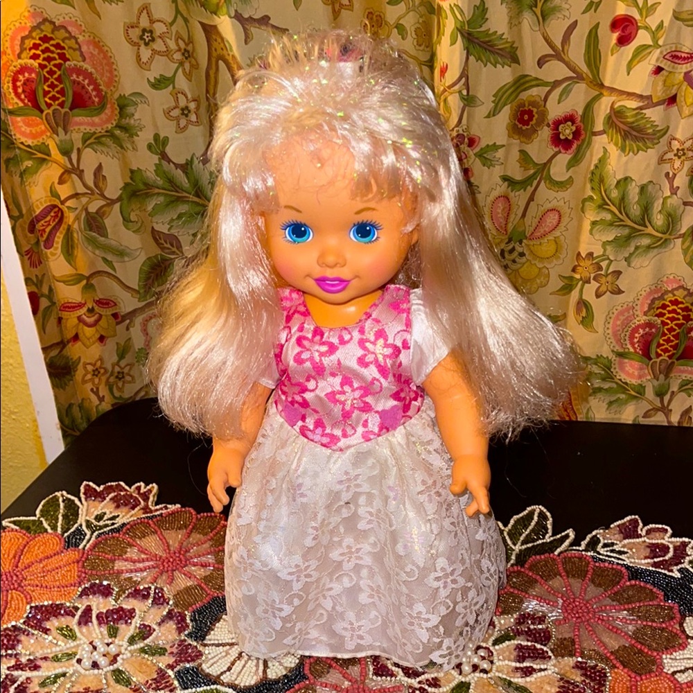 Elegant Pink and White Doll with Floral Dress